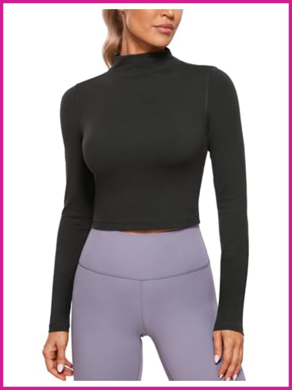 CRZ YOGA Butterluxe Mock Neck Crop Top Long Sleeve Slim Fit Yoga Shirt
